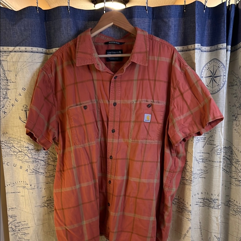 Carhartt Orange Casual Button Down Shirt rugged relaxed fit 3XL short sleeve